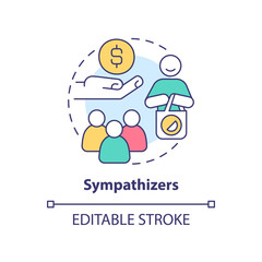 Sympathizers concept icon. Category of cooperative members abstract idea thin line illustration. Financial assistance. Isolated outline drawing. Editable stroke. Arial, Myriad Pro-Bold fonts used