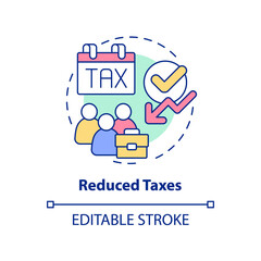 Fototapeta premium Reduced taxes concept icon. Cooperative society benefit abstract idea thin line illustration. Taxable income. Isolated outline drawing. Editable stroke. Arial, Myriad Pro-Bold fonts used