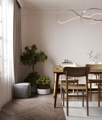 Home mock up, cozy modern kitchen interior background, 3d render