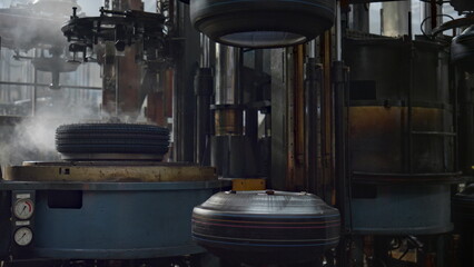 Mechanical tyre production machine working at automotive workshop fast motion