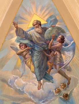 BARI, ITALY - MARCH 3, 2022: The fresco of God the Father in the church Chiesa San Ferdinando by Nicola Colonna (1862 -1948).