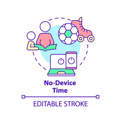 No device time concept icon. Limit time with gadgets. Quality time together abstract idea thin line illustration. Isolated outline drawing. Editable stroke. Arial, Myriad Pro-Bold fonts used