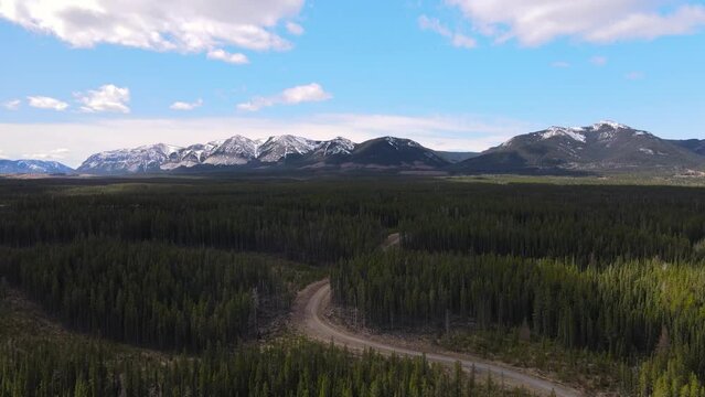 Aerial View Of Snow Top Mountains Near Nordegg Alberta Cananda