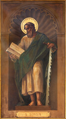 BARI, ITALY - MARCH 3, 2022: The fresco of St. Simon the apostle in the church Chiesa San...