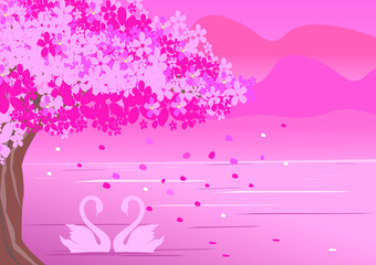 Fototapeta na wymiar pink background with tree
