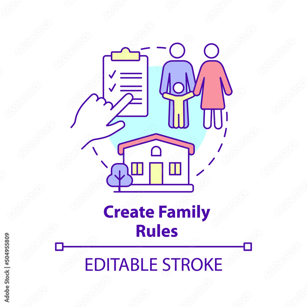 Poster create family rules concept icon. discipline and behaviour. encouraging teamwork abstract idea thin 
