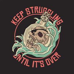 Retro illustration of skull head inside a bottle