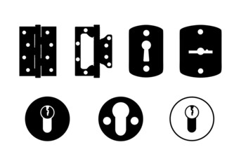 Keyhole logo in vector.The logo of the door hinge in vector.Black and white keyhole and door hinge logo. - obrazy, fototapety, plakaty