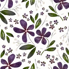Seamless botanical pattern. Repeated botanical pattern with purple violets and yellow acacia for wallpapers, scrapbooking, textile design and etc
