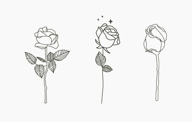 Black rose collection with leaves.Vector illustration for icon,logo,sticker,printable and tattoo