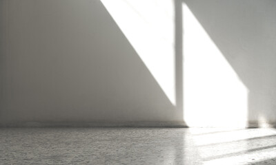Concrete floor and grey white wall with soft light window 
