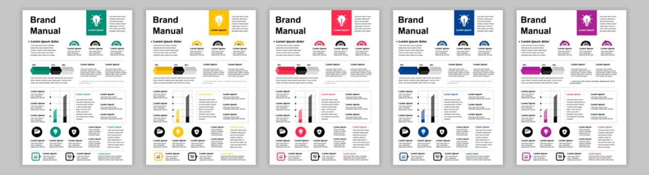 DIN A3 business brand manual templates set. Company identity brochure page. Banner with infographic for marketing research and financial data analysis. Vector layout design for poster, cover, brochure