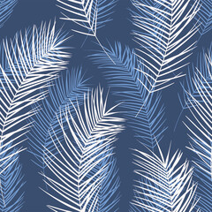 Tropical pattern, palm leaves seamless vector background. Exotic plant jungle print. Leaves of palm tree.