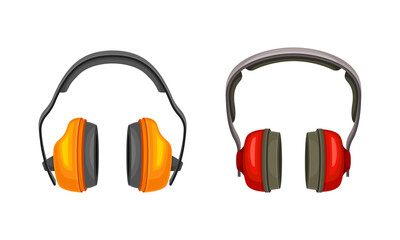 Safety earmuffs set. Industrial protective equipment vector illustration
