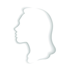 Woman with long hair.Paper cut style.Face silhouette.Profile portrait of a female character.Origami silhouette.Craft paper cut art illustration.Profile shadows on a white background. 