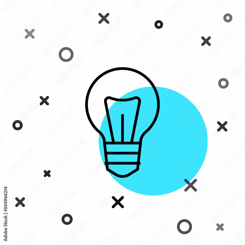 Poster black line light bulb with concept of idea icon isolated on white background. energy and idea symbol