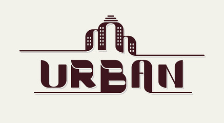 city lettering urban with house icon. modern font 

style. vector inscription on white background