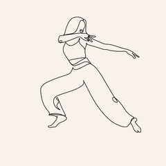 Line art wellness dancing woman. minimalist modern Line drawing Female dance