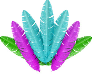 Colorful carnival feathers in 3d render realistic