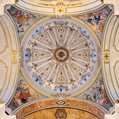 MONOPOLI, ITALY - MARCH 5, 2022: The baroque cupola of Cathedral - Basilica di Maria Santissima della Madia by unknown artist from begin of 19. cent..