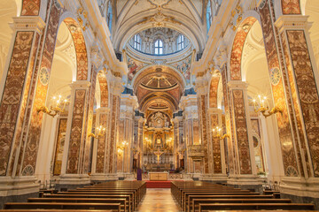 BARI, ITALY - MARCH 3, 2022: The nave of church Chiesa dell Immacolata.