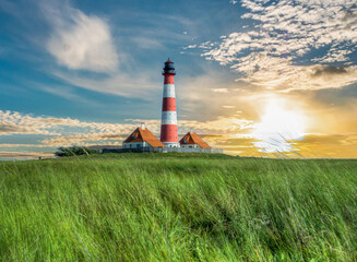 Sonnenuntergang am Westerhever Leuchtturm