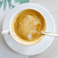 Cup of cappuccino on table. 