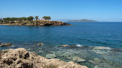 Scenic view at Chania gulf with rocky seashore
