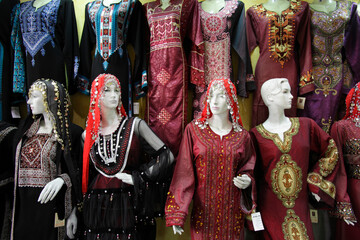 Mannequins displaying islamic clothes in a shop in Amman, Jordan
