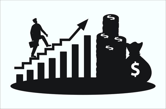 recommend clip art: Businessman silhouette walk on increase growth bar graphic diagram stairs vector illustration.