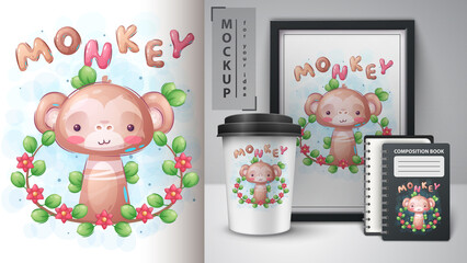 Monkeywith flower poster and merchandising.