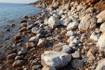 Rocky coast of the dead sea, Jordan