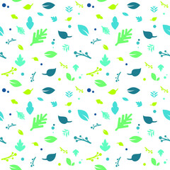 Seamless leaf pattern. White flowers background vector