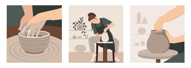Set of illustrations for a pottery workshop.