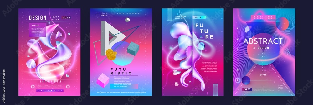 Poster abstract gradient background. minimal geometric dynamic forms, banner with flow of glow. 3d texture,