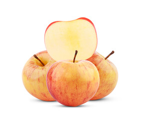 Fresh whole red apple and sliced isolated on white background.