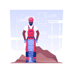 Soil compaction isolated concept vector illustration. Contractor with soil compaction machine, earth tampers, house construction, residential area building, excavation works vector concept.