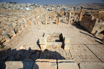 Jerash ruins with the city in the background, Jerash Jordan