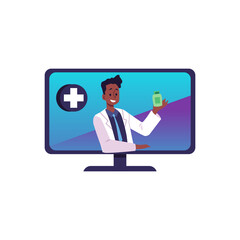 Fototapeta na wymiar Online drugstore or appointment with doctor, flat vector illustration isolated on white background.