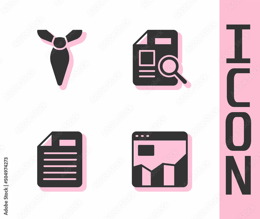 Poster set graph chart infographic, tie, file document and document with icon. vector