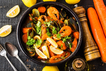 A plate of curry seafood