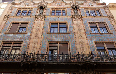 Close up of traditional palace in Vaci utca shopping street, Budapest, Hungary