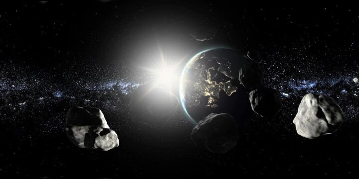 vr 360 asteroids in space fly to earth