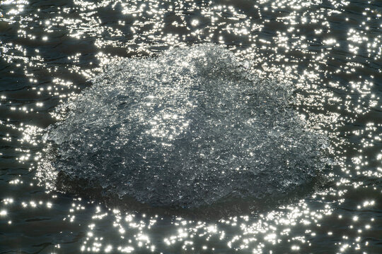 Icebergs dot the shore of Laguna Torre, abstracted by a long exp