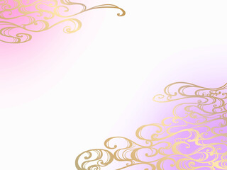 Fototapeta na wymiar 金色の和風の波模様フレーム紫