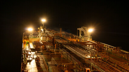 Tanker vessel deck at night time 