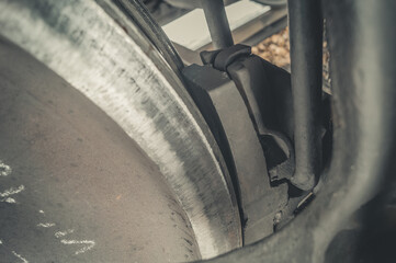 Brake pad of a railway car. Braking system for the wheelsets of wagons on the railway. Selective...