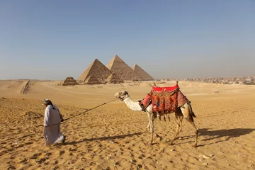 Foto op Canvas Camel riding at Pyramid complex at Giza, Egypt © Massimo Pizzotti