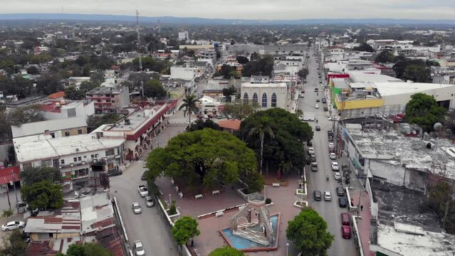 Ciudad de Valle City, Central Park, San Luis Potosi, Mexico, Drone Shot, Cloudy weather