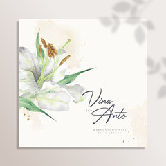 Elegant Wedding Card Design with Lily Flower Watercolor Painting
